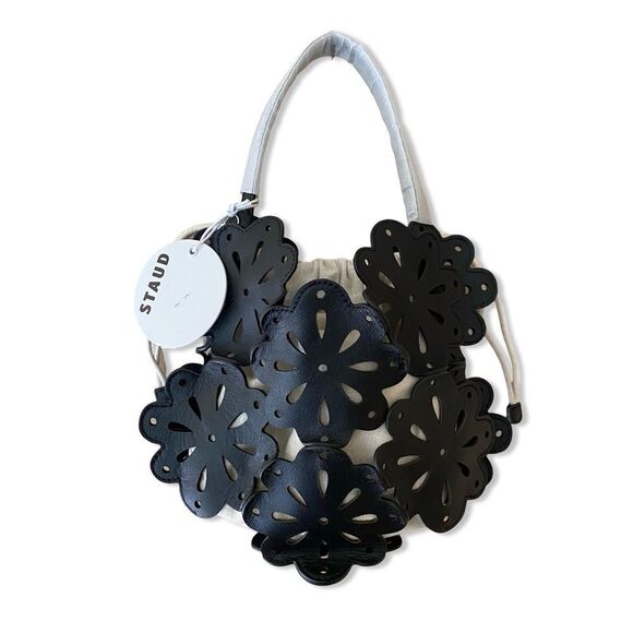 NWT Staud flora basket bag black leather laser cut top handle purse $325 - Picture 11 of 16